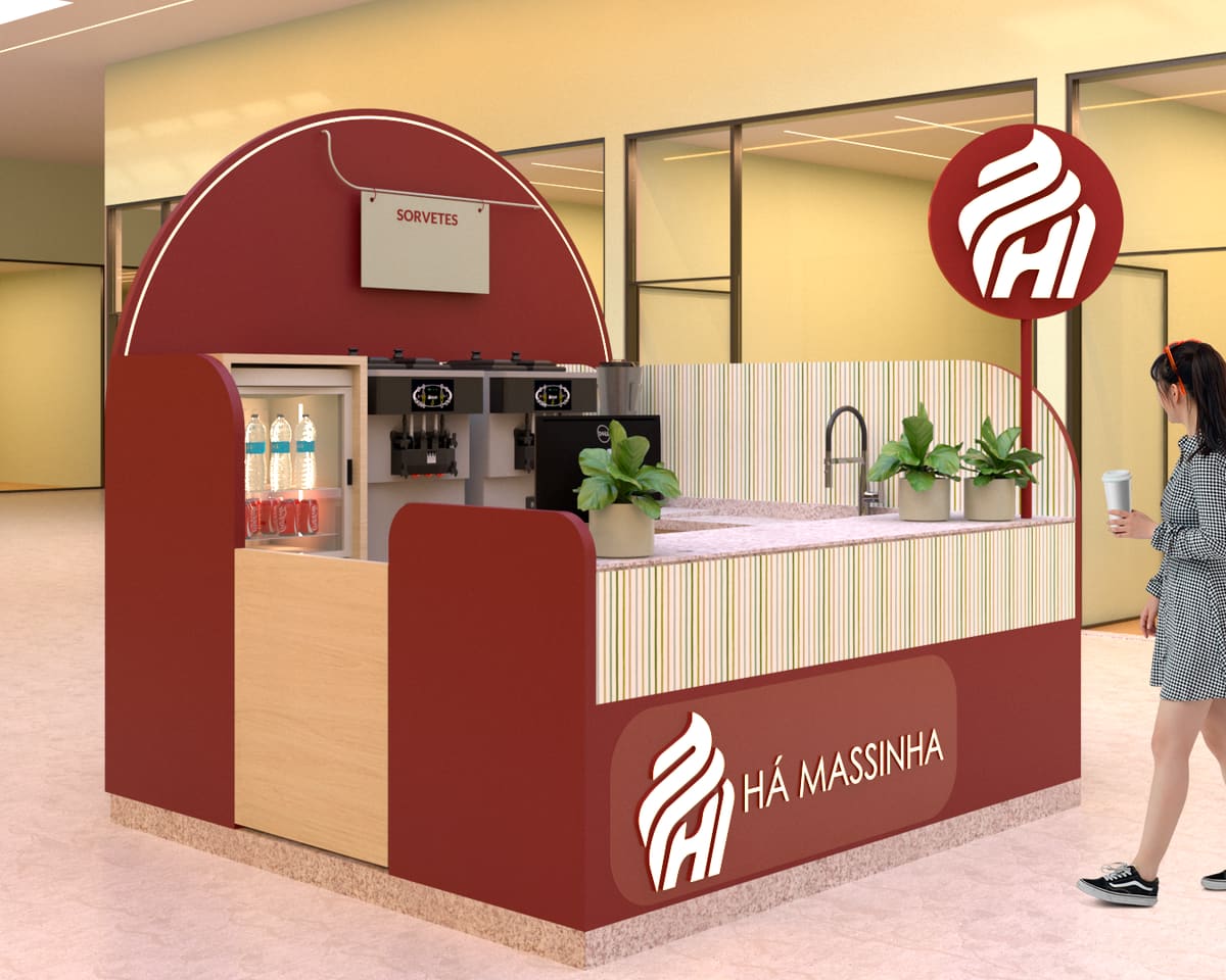 Quiosque Há Massinha instalado em corredor de shopping